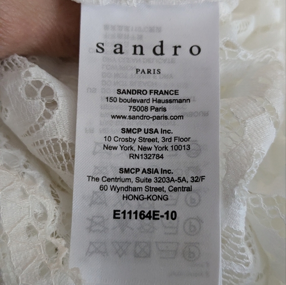 Sandro NWT White Hamia Floral High Neck Lace Top Women's Size Large(3) - Picture 5 of 13